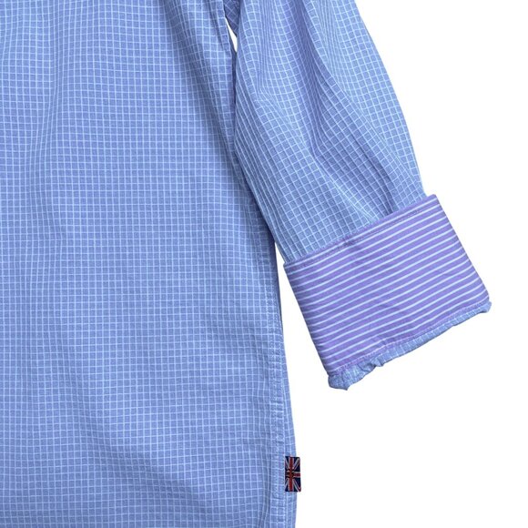 ENGLISH LAUNDRY DRESS SHIRT CHECK TEXTURED FLIP CUFF MENS SIZE 17.5 34/35 PURPLE - Picture 3 of 12